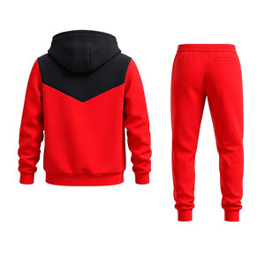 Best Design Men’s Red Black Contrast Hoodie Tracksuit Slim Fit <b>Zip</b> <b>Up</b> <b>Jacket</b> Jogger Pants Casual Sportswear Gym Fitness Set - Product Image 4