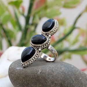 Bague ovale naturelle en onyx noir, argent sterling 925, faite à la main, pierre précieuse, pour femme - Product Image 4