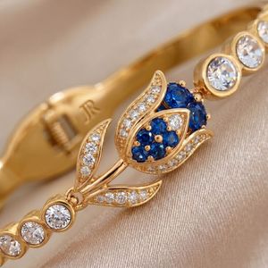 Pulsera de Tulipán con Iniciales para Mujer, Ajustable, Delicada, de Acero Inoxidable Chapado en Oro de 18K, Personalizada - Product Image 5