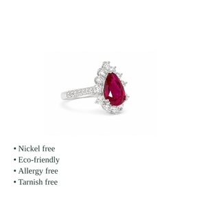Classic Unisex 925 Sterling Silver Pear Cut Pink CZ Brilliant Pave Setting Rhodium Plated Engagement Ring Trendy Wedding Fine - Product Image 2