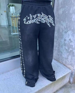 Custom Oversized Streetwear Mint Green Men's Sweatpants With Rhinestone Logo Elastic Waist Hip Hop Style Joggers Custom - Product Image 4