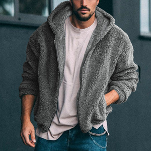 Veste polaire à capuche noire pour homme, fermeture éclair, doublure en sherpa, coupe-vent, vêtements d'hiver décontractés, coupe ample, 100% polyester - Product Image 3