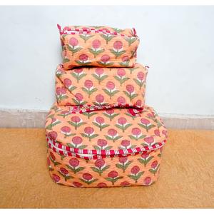 Juego de 3 estuches de tocador grandes, reutilizables y hechos a mano, con cremallera, sostenibles, con estampado de bloques de rayas diagonales blancas indias. - Product Image 3