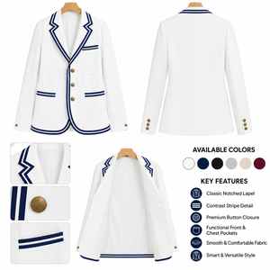 Blazer de la hermandad griega HMR Sorority, color blanco con ribete azul marino y botones dorados, blazer elegante y entallado para mujer. - Product Image 6