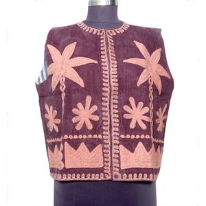 Chaleco vintage hecho a mano 100% algodón cotrize para mujer, transpirable, para otoño, multiestación, con diseño de bordado floral, chaleco tipo chaqueta. - Product Image 1