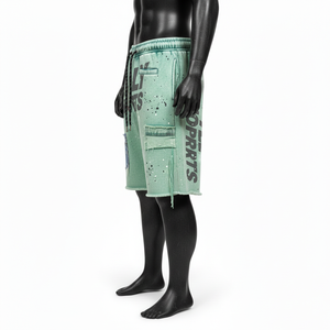 <b>Men</b> Acid Wash <b>Shorts</b> 320 GSM Premium Cotton Fleece Acid Washed <b>Green</b> Panel Patch Custom Logo Casual Wear Acid wash <b>men's</b> <b>shorts</b> - Product Image 3