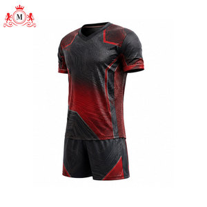 ชุดเสื้อฟุตบอลสีดำแดงสำหรับผู้ชาย แบบระบายอากาศได้ดี ผลิตจากโพลีเอสเตอร์ ชุดยูนิฟอร์มฟุตบอลสำหรับผู้ใหญ่ - Product Image 2