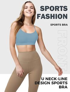 Soutien-gorge de sport bleu clair pour femme, maintien élevé, dos nu, pour yoga, course et entraînement, design à bretelles, ajustement sans couture - Product Image 2
