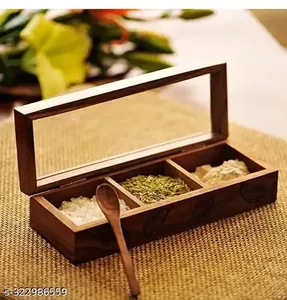 Customization Luxury Unique Design Wood <b>Antique</b> Wooden Compartment Presentation Spice Stockpile Box Dishwasher <b>Safe</b> Eco-Friendly - Product Image 2