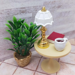 1:12 Scale Zinc Alloy Dollhouse <b>Table</b> Lamp with Classic Scalloped Shade and Antique Finish for Decor - Product Image 3