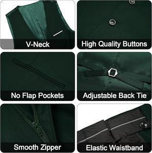 Traje de esmoquin de 3 piezas para hombre, estilo británico, verde oscuro, con chaleco y pantalón de botonadura sencilla, atuendo formal para bodas y negocios, antiarrugas, corte ajustado. - Product Image 6