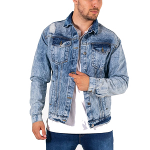 Hot Selling Casual Jean Denim Jacket High Quality Custom Design <b>Men</b> Button Front Denim Jeans Jackets - Product Image 5