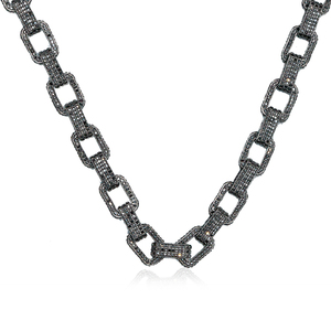 Natural Champagne Diamond <b>Oxidized</b> 925 Silver Link Chain Necklace Fine Jewelry Wholesale, Hip Hop Chain Necklace Jewelry - Product Image 1