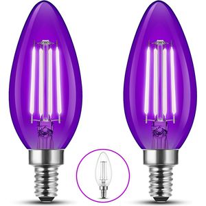 Lampadine LED C35 4W Equivalenti a 40W UVA Base E12 per Decorazioni Interne, Luci Colorate Viola per Candelabri E12 - Product Image 1