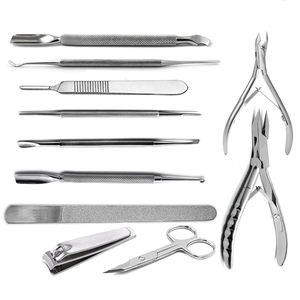 Ensemble d'instruments de podologie en acier inoxydable de qualité supérieure avec logo personnalisé, comprenant coupe-ongles épais, repousse-ongles, nettoyeur et lime. - Product Image 1