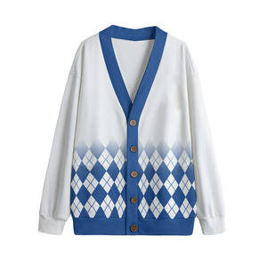 Cárdigan Unisex Beta Phi Sigma con Cuello en V, Tejido de Lana/Cachemira, Diseño Argyle Azul y Blanco, Informal, Cálido para Otoño e Invierno - Product Image 1