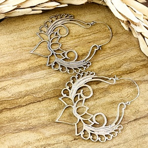 Último Diseño de Pendientes de Aro Tribales de Latón, Joyería para Mujer, Bañados en Plata, Estilo Boho, con Filigrana de Loto, Tipo Araña, para Venta al por Mayor/OEM/ODM - Product Image 5