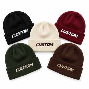 High Quality Acrylic Knit Beanie Hat Custom Adult Cuffed Knit Hats With 3D Embroidery logo Unisex Streetwear Y2K Warm Headwear - Product Image 1