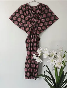 Ethnic Women's Floral Block Print long <b>Kaftan</b> Dress Loose Fit 100% Cotton Summer <b>beach</b> wear Holiday dress - Product Image 3