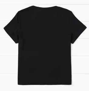 Camiseta de poliéster con cuello redondo y estampado de infinito con diamantes de imitación para mujer, talla grande, elasticidad media, informal, para verano - Product Image 2