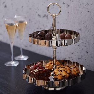 Elegante Soporte de Metal de Dos Niveles para Bandeja de Chocolate, Exhibidor de Postres para Decoración de Mesa en el Hogar - Product Image 1