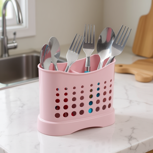 Scatola per posate con design perforato per riporre gli utensili da cucina, colore rosa - Product Image 3