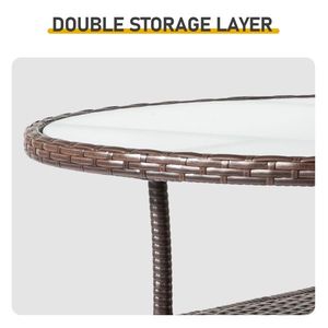 Tavolo da Patio per 4 Persone, 80 cm, in Vimini con Piano in Vetro, Tavolo da Bistrot in Rattan Resistente alle Intemperie per Uso Esterno - Product Image 4