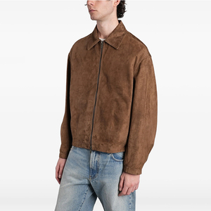 HARAZ INTERNATIONAL <b>Men</b> <b>Suede</b> Varsity <b>Jacket</b> Turn-down Collar Zipper Closure Solid Color Casual Autumn Wear Regular Fit - Product Image 3