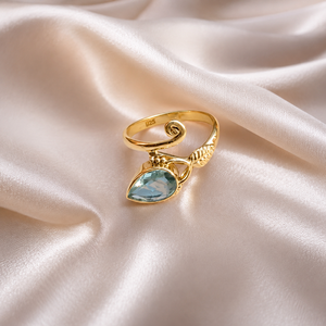Anillo de Plata de Ley 925 con Topacio Azul Pera Natural, Chapado en Oro Rosa y Oro, Hecho a Mano, con Diseño de Hojas y Estilo Bohemio para Mujer - Product Image 3