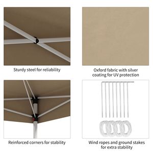    Tenda Parasole Istantanea 4x4m Beige, Gazebo Pop-Up per Giardino, Patio, Feste, Altezza Regolabile con Ruote - Product Image 2