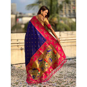 Sari en soie douce violette Elite Weaves Lotus Paithani 650g pour mariages - Product Image 3