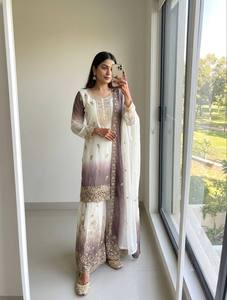 Conjunto de Salwar Kameez con Bordado de Diamantes Jarkhan, Dupatta de Dos Tonos en Georgette, Traje Tradicional Indio/Pakistaní para Mujer, Ropa de Fiesta - Product Image 1