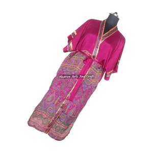 KL005 Bohemian Silk Sari Kimono Long <b>Robe</b> Winter Autumn Summer Wear Full Length Long Sleeves Quick <b>Dry</b> Vintage Cover - Product Image 1
