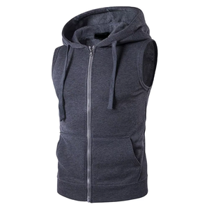 Manufacturer Supply Custom US Size Cotton Blends Streetwear Front Solid Hooded Pullover <b>Mens</b> <b>Sleeveless</b> OEM Service - Product Image 3