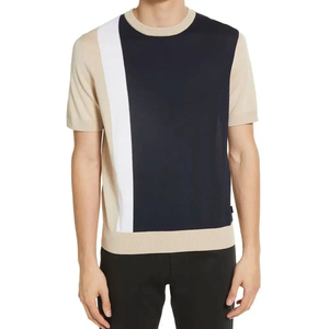 Camiseta de punto de manga corta con cuello redondo para hombre INDEX, diseño casual oversize con bloques de color y ribete en contraste, ajuste regular. - Product Image 5