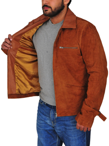 <b>Men's</b> Brown <b>Suede</b> Leather <b>Jacket</b> Stand Collar Casual Winter Wear Regular Fit Streetwear Breathable Eco-Friendly - Product Image 4