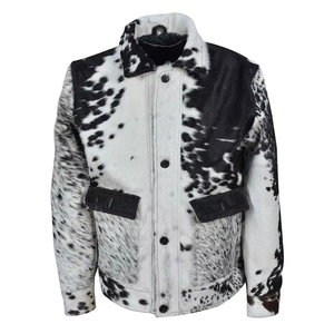 Designer <b>Men</b> Cow Pattern Faux Fur <b>Jacket</b> Black <b>White</b> Button Front Casual Winter Coat Regular Fit Single Breasted - Product Image 1