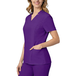 Uniforme Médico de Última Moda en Color Sólido, Tejido de Algodón y Poliéster de Alta Elasticidad, Conjunto de Blusa y Pantalón para Enfermeras, Doctores y Personal de Salud - Product Image 2