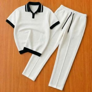 Custom Men's 2 Piece <b>Knit</b> <b>Set</b> Short Sleeve Shirt and Long Pants Tracksuit - Product Image 6