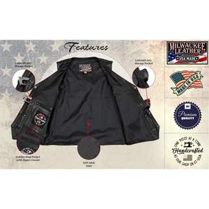 2025 Leather USA MADE <b>Men's</b> Classic Western Premium Rider <b>Vest</b> <b>Black</b> Leather Motorcycle & Auto Racing Wear - Product Image 4
