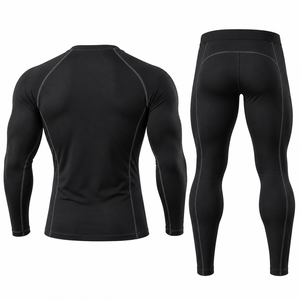 Conjunto de Leggings y Camiseta de Compresión Negra Personalizada, Ropa Deportiva de Manga Larga - Product Image 2