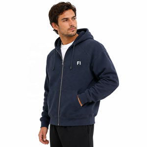 Sudadera con capucha de gran tamaño y doble cremallera de alta calidad al por mayor, con logotipo bordado personalizado, de algodón grueso, estilo streetwear, para hombre. - Product Image 1