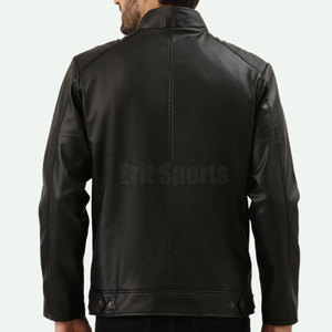 Men's Leather Jacket Stand Collar Front <b>Logo</b> High Quality Eco-Friendly Breathable Fabric Winter Outdoor Activities - Product Image 4
