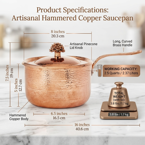 Cacerola de Cobre Martillado Hecha a Mano con Tapa, Olla de Cobre, Utensilios de Cocina de Cobre de Primera Calidad, Cacerola para Salsas, Venta al por Mayor OEM ODM - Product Image 5