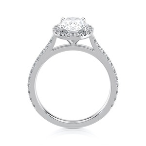 Bague de fiançailles ovale en diamant de laboratoire de 1,75 carat avec halo, en or blanc 14 carats, pavée, bijoux de mariée - Product Image 2