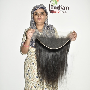 Extensiones de Cabello Humano Indio Liso y Recto con Doble Trama, Frontal de Encaje 13*4 para Mujer, Sin Procesamiento Químico, Precio al por Mayor - Product Image 5