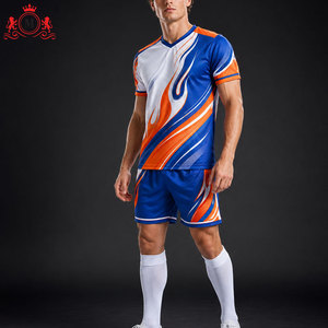 Ensemble de maillots de football personnalisés par sublimation pour hommes, bleu, orange, blanc, design flamme, polyester respirant, uniforme de football pour adultes - Product Image 4