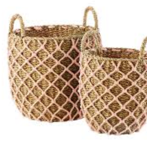 Natural Seagrass & Jute U-Shape Square Bucket with Handle – Handmade Decorative Storage <b>Basket</b> - Product Image 2