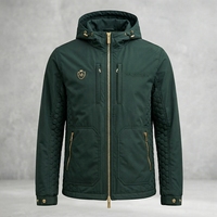 Veste matelassée à capuche vert foncé pour homme, coupe-vent d'hiver multi-poches avec fermeture éclair intégrale, manteau décontracté respirant à l'avant