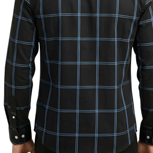 <b>Black</b> Blue Plaid Men Flannel Shirt <b>Long</b> <b>Sleeve</b> Button Checkered Casual Soft Brushed Fabric Everyday Streetwear 100% Cotton - Product Image 6